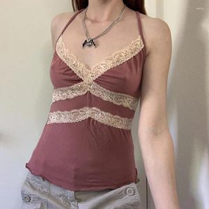 Women's Tanks Y2K Aesthetic Fairycore Grunge Vintage Top Sweet Lace Trim Cami Sexy V Neck Backless Slim Fit Milkmaid Women Vest Clothes