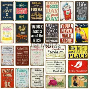 VARNING METAL Målning Lycka är Love Metal Poster Tenn Signs Plate Wall Decoration Vintage Art Målning Family Kitchen Rule Plaque Home Decor Size 30x20cm