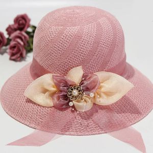 Summer Sun Protection Hat Ladies Panama Caps Women Straw Hats Wide Brim Beach Cap Girls Bowknot Ribbon Outdoor 240429