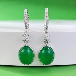 Brincos de garanhão jóias S925 Inlaid de prata 8 10 simulado Green Jade Chalcedony Rich Woman Luxury