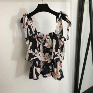 Camisetas femininas Estilo de feriado de flores impressas Sexy One ombro