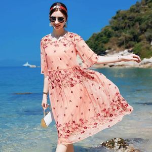 Party Dresses 2024 High-end Summer Women Dress Mulberry Silk Woman Pink Floral Boho Beach Vestidos Women's Clothing Robes WPY3810