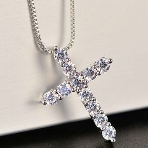 16-24inches Sterling Sier Necklace Box Chain Shiny Crystal Classic Cross Pendant For Women Men Fashion Jewelry Gifts