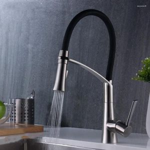Decorative Figurines SUS304 Stainless Steel Single Handle Two Functions Pull Down Sprayer Kitchen Faucet Out Faucets Brushed Nickel