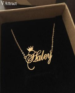 V Attract Friends Gift Personalized Name Necklace Women BFF Jewelry Custom Cursive Crown Choker Femme Rose Gold Collier V19102724184
