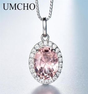 Umcho luksusowy różowy szafir Morganite wisiorek dla kobiet prawdziwy 925 srebrny naszyjniki łączą biżuterię