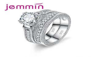 Białe nowoczesne zestaw ślubnych obietnicy biżuterii CZ Stone Wedding Pierścionki dla kobiet Oryginalna srebrna biżuteria 5050770