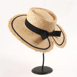 Geniş Memlu Şapkalar Bowknot Straw Hat Kadınlar İçin Paketlenebilir Panama Ladies Yaz Fedora Plajı Güneş UPF Parti Seyahat