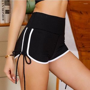 Active Shorts Yoga Women Sexy High Waist Drawstring Sports Gym Workout Jogging Tights Seamless Push Up Nylon Ribbed Short Pants