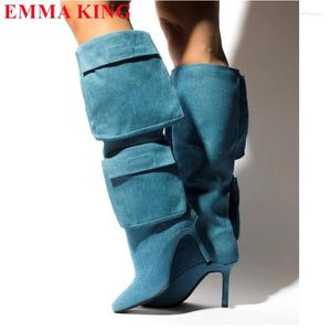 Stivali inverno e autunno ginocchio da donna Design di moda Design tacco tallone Donna puntata calzature di punta più taglia 44