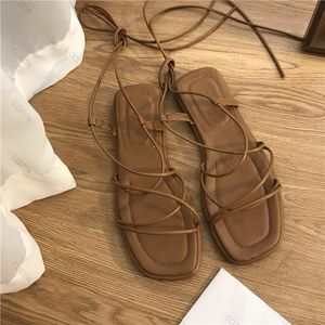 Sandals Women Summer Beach Fashion Sexy Flat Casual Cross-Tie Open Toe Fairy Style Narrow Band Shoes Black Rome 240423