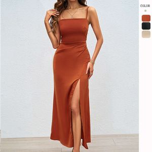 Hot selling Women's Summer New Sexy Square Neck Open Back Suspended Dress Split Women's Dress