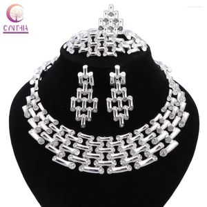 Necklace Earrings Set CYNTHIA Luxury Vintage Women Jewelry Dubai Nigeria Silver Color For Party Ring Bracelet 4Pcs