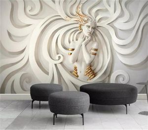 3d Character Wallpaper Embossed Sculpture Wearing A Golden Circle Beauty Living Room Bedroom Background Wall Decoration Mural Wall1943533