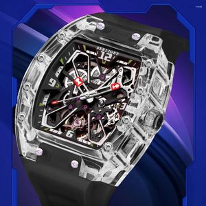 腕時計ベルリゲットファッションオートマチックムーブメントトンノー男性のための透明な機械式マンウォッチガラスケーススケルトン腕時計