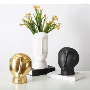 Vases Figure Ceramic Ornaments Human Face Vase Dried Flower Arrangement Bottle Flowerpot Tabletop Decorative Statue