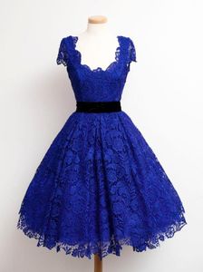 Royal Blue Party Dresses With Sashes Lace Fabric Cocktail Gowns Trendy Lady Short Vestidos De Fiesta Formal Event Elegnat Party Dr5140573