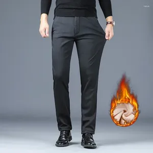 Erkekler 2024 Sonbahar Kış Sıcak Polar Suit Pantolon Pamuk İş Kalın Düz Renk Açık havada rahat moda resmi pantolon erkek