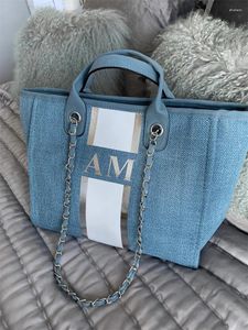 Sacolas de compras personalizadas sacola de sacola personalizadas Bolsa de cadeia de prata branca personalizada iniciais de faixas personalizadas