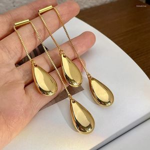 Stud Earrings HangZhi Asymmetric Long Chain Earring Water Drop Gold Color Metal Temperament Elegant Party Jewelry