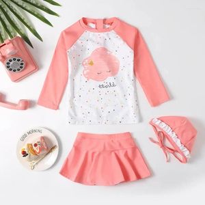 Women's Swimwear Korea Ins Children's Swimsuit Long-sleeved Sunscreen Baby Girls Split Skirt Three Pieces