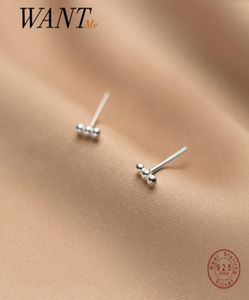 WANTME Genuine 925 Sterling Silver Minimalism Bead Mini Small Stud Earrings for Women Daily Life Office Charming Jewelry Gift 21059549585