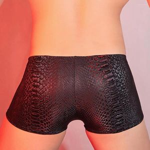 Underbyxor i mid-rise underkläder herr faux läder orm leopard tryck 3d u-konvexa trosor stretchiga mager shorts stilfullt