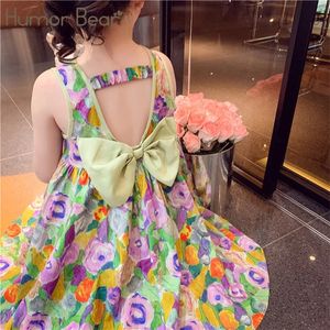 Humor Bear Kids Clothes Oil Målning Vindklänning söt prinsessa kjol blommig sundress bak båge flicka för 37y 240423