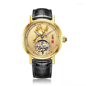 Armbanduhren Tourbillon Mechanical Watch!Sapphire Mirror Natural Diamond High-End und modische echte Goldbeschichtung Emerald!