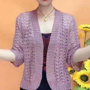 Kvinnors stickor Spring Summer Ice Silk Stick Cardigan Jackets Half Sleeve Hollow Out Shawl Ytterkläder Kvinnor Kläder Solskyddsmedel Kvinnliga toppar