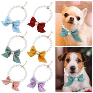 Dog Apparel Pet Collars Kitten Bell Necklace Jewelry Pearl Lady Bow Adjustable Collar Elegant Party Dress Up