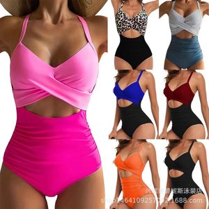 Women's Swimwear One PIece Swimsuit Women 2024 Sexy Hollow Out Pink Halter Monokini Bathing Suit Female Swimming Beach Wear Summer