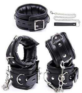 fetisch bondage begränsningar mjuk vadderad bondage kitblack pu läder händer manschetter ankel manschetter nack krage set bdsm sex leksaker för 1520753