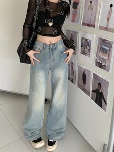 Women's Jeans American Vintage Street Retro Blue Holes Summer Trousers Young Girls High Waist Straight Tube Denim Pants