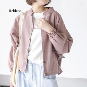 Women's Jackets Rebicoo Wild Spring And Autumn Season Stand-up Collar Solid Color Single-row Copper Buckle Tooling Jacket Short