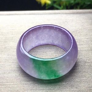 Anelli a cluster Naturale Real Gem Grade A Jadeite Handring Tricolor Jade Spring Color Wide Emerald Fine Jewelry