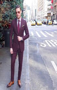 Последние дизайны брюки Burgundy Mens Suits Slim Fit Два пуговица Свадебные смокинги Дешевые плюс плюс размеры на заказ Juptpants6503459