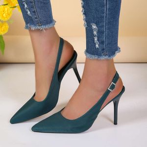 Blue High Heel for Female Pointed Fashion Sandals Sexy Thin Heels Slip-on Commuter Shoes Shallow Summer 2024 Women's Pumps