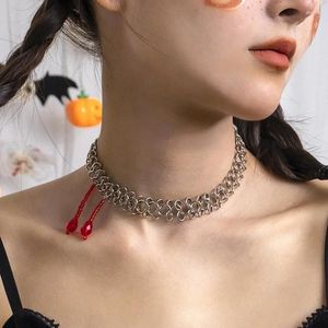 Łańcuchy goth punk siatkowy łańcuch Choker Naszyjniki dla kobiet moda retro halloween kropla kropla wisiorek