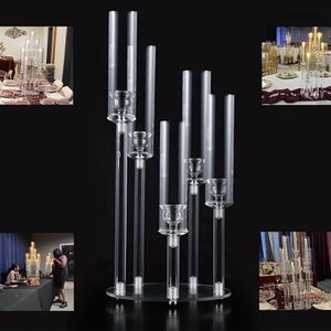 1pc Tall Acrylic Candelabra Candle Holder 5 Arms Clear Centerpieces For Wedding Centerpiece Dining Table Home 240429