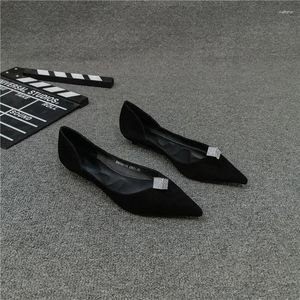 Casual Shoes Large Size Women's 2024 Spring Fashion Pointy Shallow Flat Square Rhinestone Black