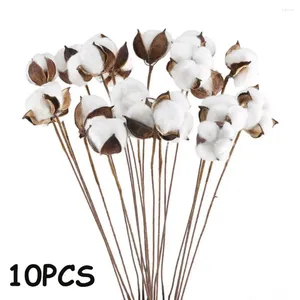 Flores decorativas 10pcs diy algodão naturalmente com hastes ramificações artificiais de cabeça artificial artesanal retro country bouquet Bouquet adereços