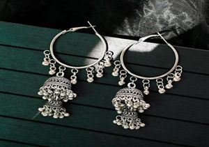 Dingle ljuskrona etnisk vintage kvinnor39s geometriska turkiska jhumka örhängen smycken silver färgklocka tofs dingling örhänge5940226
