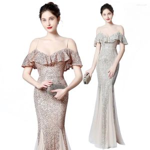 Party -Kleider Meetmoon Promi Abendkleid Gold Paillettenrobe von Schulter Meerjungfrau formelle Promiagedieant Long Vestidos