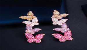 Oreri di design a farfalla lunghi vintage orecchie bianche AAA Cubic Zirconia Orecchini in oro rosa 925 Sterling Silver Post Gioielli 9986049