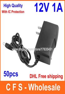 DHL 50pcs with IC Program AC DC 12V 1A Power adapter Supply US EU Plug Adaptor 55mm x 21mm For LED Strip CCTV Hi8459726