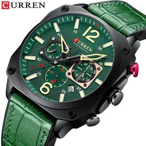Wristwatches CURREN Brand es Business Men Luxury Chronograph and Date Wristes New Green Male Clock with Luminous d240430
