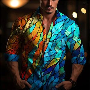 Мужские повседневные рубашки красочные художественные абстрактная рубашка ежедневно осень и зимняя кнопка с длинными рукавами