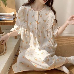 Women's Sleepwear Summer Nightgown Homewear Women French Princess Style Cotton Pajamas With Cushion