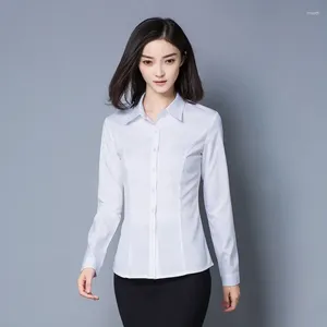 Kvinnors blusar vår vit skjorta damer koreanska undertröja ljusblå stor storlek 3xl kontor bär kvinnor lång ärm toppar smala flickor